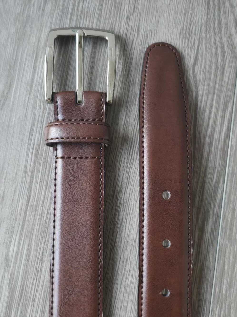 Brown Leather Belt Men's 44 Gold Buckle Genuine Dress Classic Made In Canada